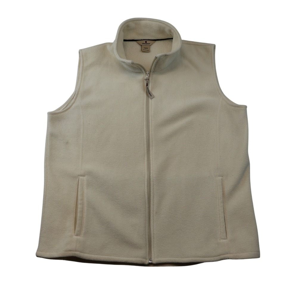 Woolrich Womens L Fleece Vest Cream Moccasin Full Zip 18011